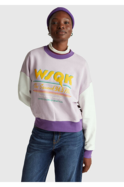 United Colors of Benetton Γυναικείο φούτερ λευκό 100% βαμβάκι αντίθεση χρωμάτ...