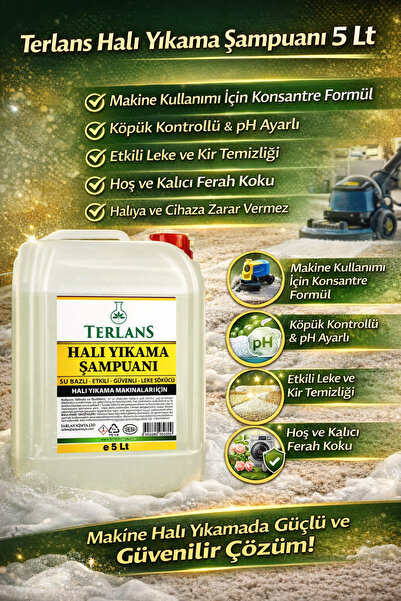 Terlans Parfümlü Halı Yıkama Şampuanı 5 Lt Makine Için Köpük Ve Ph Ayarlı Kon...
