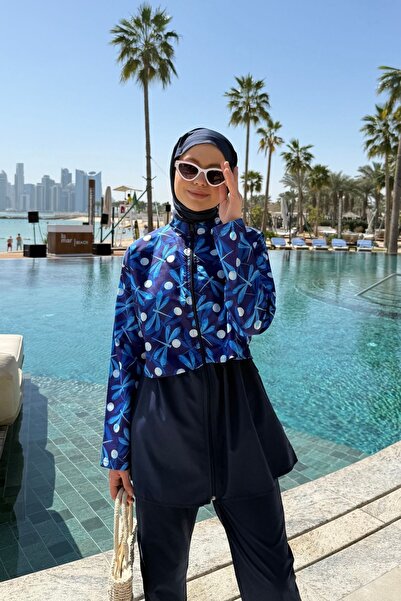 lurex moda Doha Paraşüt Kumaş 3'lü Tam Kapalı Tesettür Mayo