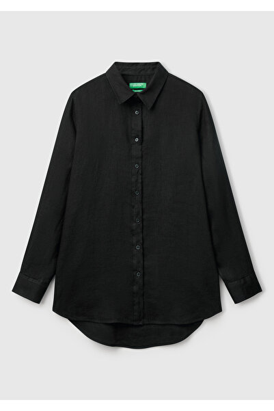 United Colors of Benetton قميص كتان أسود 100% نسائي