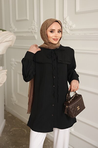 İmajButik Πουκάμισο με μαύρο γιακά με λεπτομέρειες