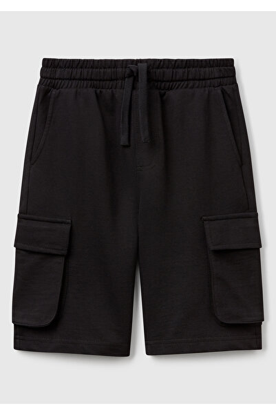 United Colors of Benetton Erkek Çocuk Siyah Beli Lastikli Kargo Cepli Şort