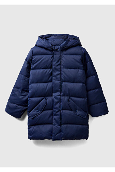 United Colors of Benetton Benetton Boy's Long Navy Blue Goose Feather Coat
