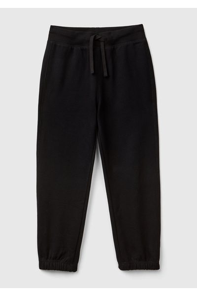 United Colors of Benetton Pantaloni de trening negri pentru băieți, cu logo p...