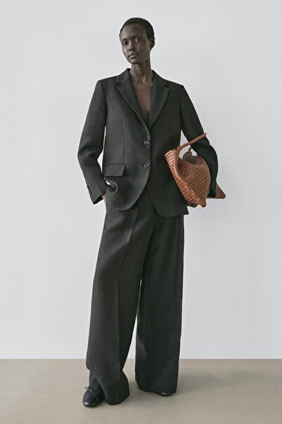 Massimo Dutti Keten yaka detaylı blazer