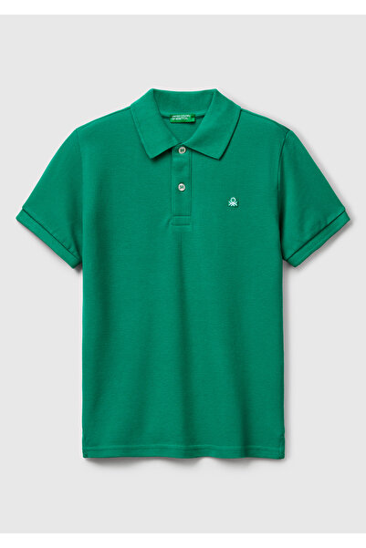 United Colors of Benetton Erkek Çocuk Yeşil Logolu Pike Polo T-Shirt
