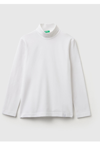 United Colors of Benetton Erkek Çocuk Beyaz Balıkçı Yaka Basic T-Shirt