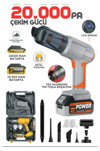 EN SİGA Güçlü Vakumlu ve Üflemeli Araç İçi Süpürge 20.000pA |120W güç -10.000...