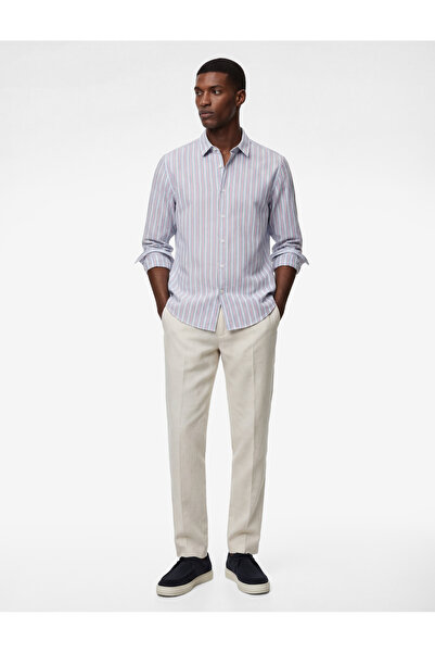 Koton Regular Fit Classic Collar Poplin Cotton Long Sleeve Striped Shirt