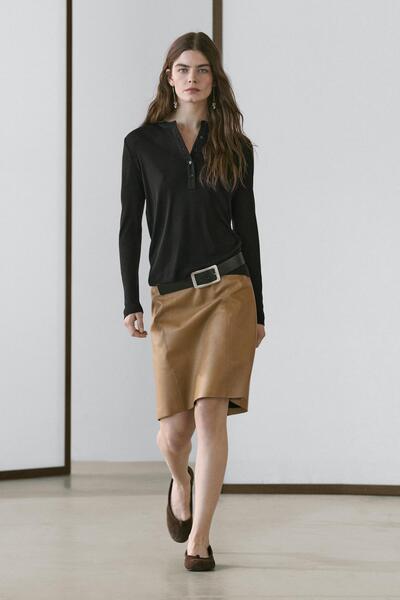 Massimo Dutti Napa deri mini etek