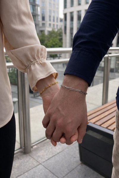 Tixy Pixy 316L Stainless Steel Paperclip Chain 2-Piece Bracelet – Lover's Bracelet Unisex Gold & Silver