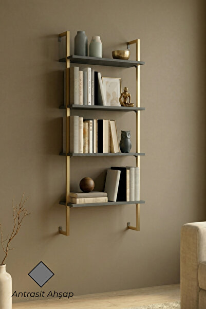 Euromob 60x20 cm, 4 Raflı Kitaplık | Duvar Rafı & Mutfak, Banyo, Organizer, G...