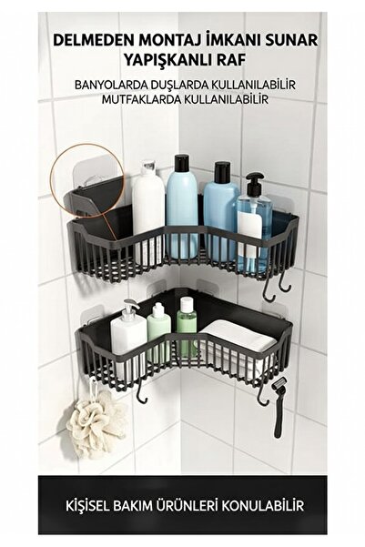 GenelTedarik Siyah Yapışkanlı Duş Banyo Mutfak Köşesi Sabunluğu 2'li