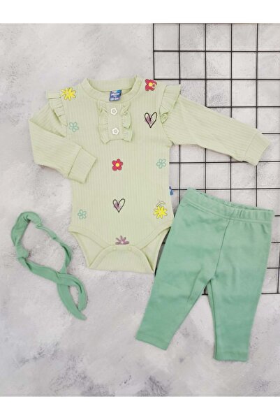 BEBEMER NAZAR 24546 ÇİÇEK BASKILI RAPORLU 3 LÜ TAKIM YEŞİL