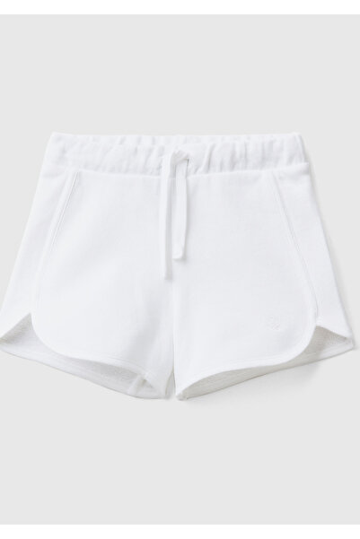 United Colors of Benetton Kız Çocuk Beyaz Logolu Sweat Şort
