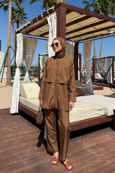 lurex moda Doha Parachute Fabric 3-Piece Fully Covered Hijab Swimsuit