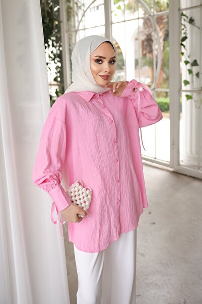 İmajButik Ružičasta košulja sa rukavima Na vezivanje