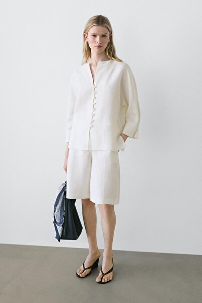 Massimo Dutti Düğmeli keten ceket