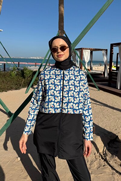 lurex moda Doha Paraşüt Kumaş 3'lü Tam Kapalı Tesettür Mayo
