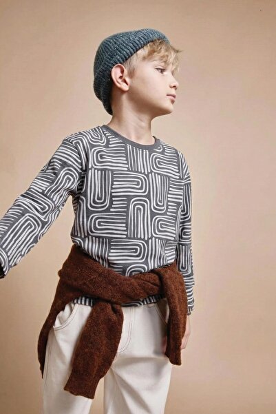 Cigit Μακρυμάνικο μπλουζάκι με σχέδιο 3-12 ετών Anthracite