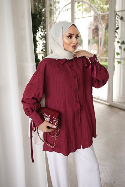 İmajButik Πουκάμισο με μανίκια μπορντό