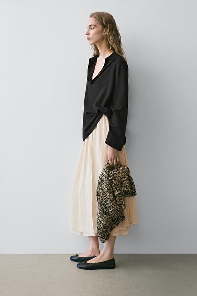 Massimo Dutti Rami karışımlı dökümlü midi etek