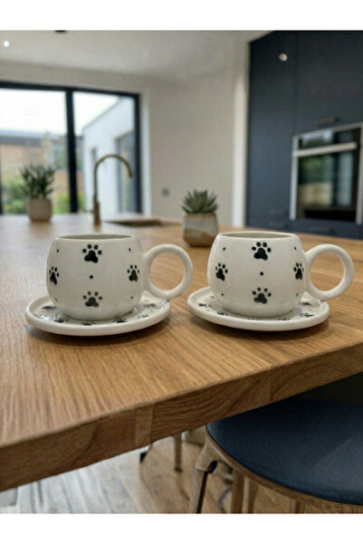 Black Paw Pattern Handmade 2-Piece Saucer Mug Set – Coffee & Tea Cup