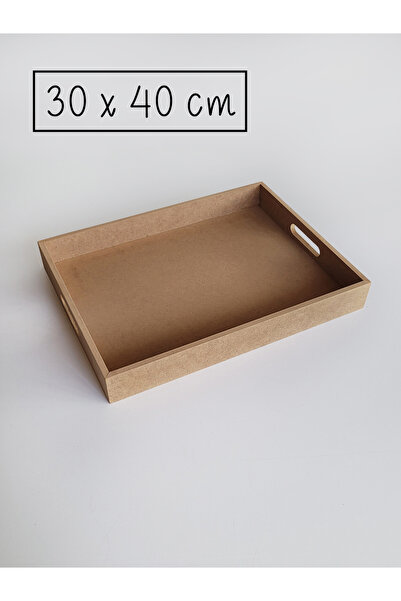 AN'GE Ahşap, Ham Mdf, Boyanabilir Dikdörtgen Tepsi, 40x30 Cm