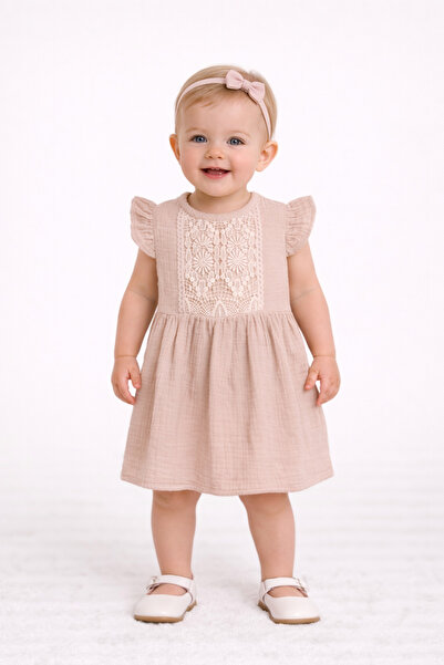 Kidaxi فستان موسلين مزين بالزخارف 6-9/9-12/18-24/24-36 شهرًا