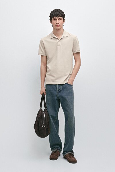 Massimo Dutti Mikro dokulu pamuklu polo yaka t-shirt