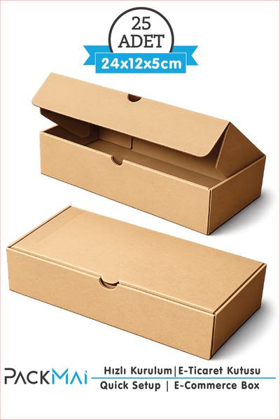 PackMai 24x12x5cm Karton-kutu | 25 Adet | Kraft Renk-e-ticaret-kargo-ürün-hed...