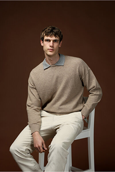 Kiğılı Polo Neck Oversize Extra Comfortable Cut Wool Knitwear Sweater