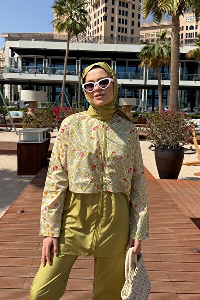 lurex moda Doha Paraşüt Kumaş 3'lü Tam Kapalı Tesettür Mayo