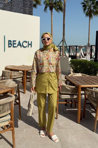 lurex moda Doha Paraşüt Kumaş 3'lü Tam Kapalı Tesettür Mayo