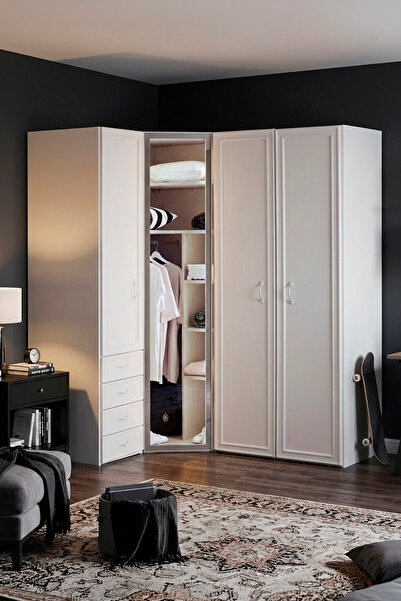 benim odam Isabella 4 Kapılı Cam Kapaklı Çekmeceli Köşe Dolap Genç / Çocuk Od...