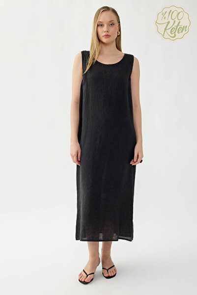 Vitrin 100% Linen Zero Sleeve Long Dress