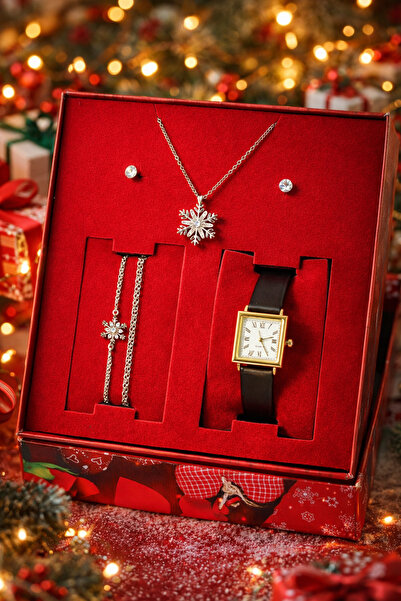 wesscollection Kadın Kol Saati Kolye Bileklik Ve Küpe Seti SİYAH-GOLD