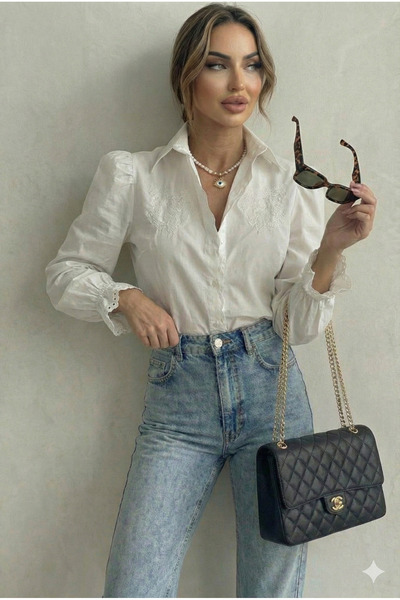 fumel women's clothing Dámska biela Fisto detailná princezná vintage košeľa