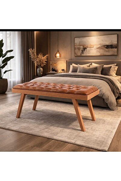 RİGATO ferramente RIGA Kapitone Deri Döşemeli Masif Ahşap Bench – Premium Yat...