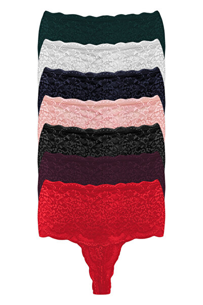 Cottonhill Δαντελένιο ελαστικό λεπτομερές ψηλόμεσο γυναικείο στρινγκ κιλότ 7-...