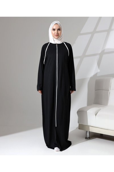 Berel Moda Namaz Feracesi Black Full-Length Zippered Oversize Denier Suit Suitable for Daily Use