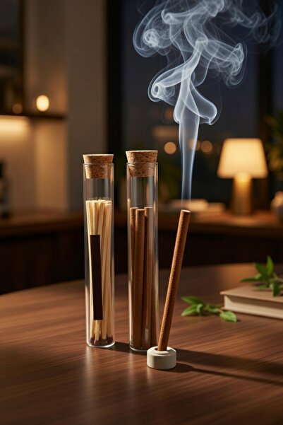 memyap Premium Cam Şişe Tütsü ve Uzun Kibrit Seti - 2’li Mantar Tıpalı Dekora...