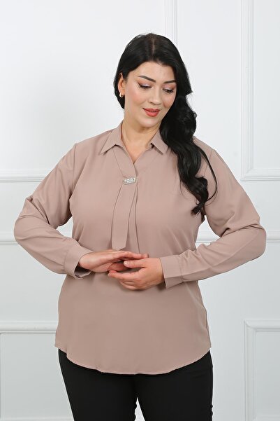 By Alba Collection Košulja Jessica veće veličine u kamenoj boji - Prednja str...