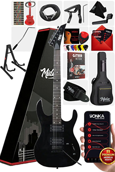 Midex Crade-ST Black Rosewood Klavye Super Strat Kasa HH Yüksek Kaliteli Elek...