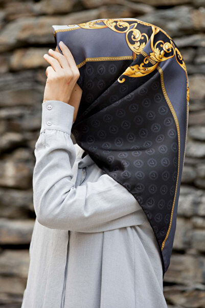 Vissona خياطة يدوية باللونين الأسود والرمادي ونمط الباروك مقاس 90x90 - وشاح ح...