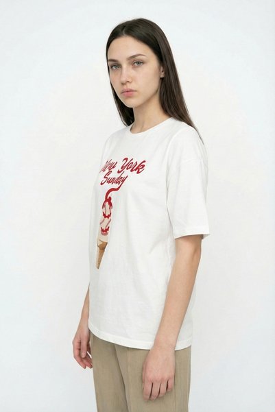 Quzu Tricou oversize cu imprimeu înghețată, Ecru