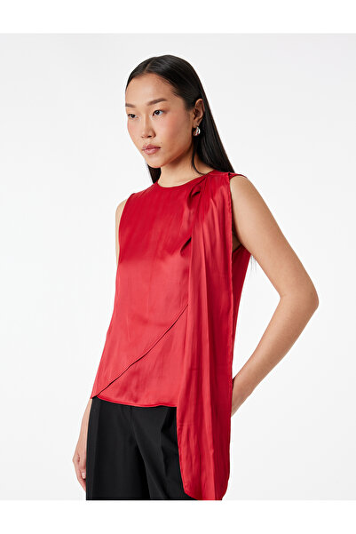 Koton Flowy Shawl Collar Scarf Detailed Sleeveless Satin Blouse