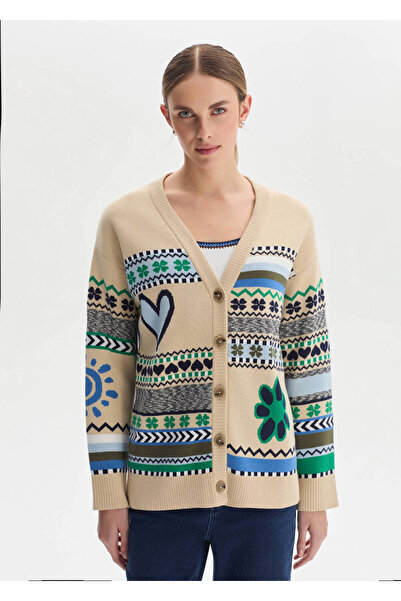 Knitss Bahar Temalı Organik Pamuk Triko Hırka