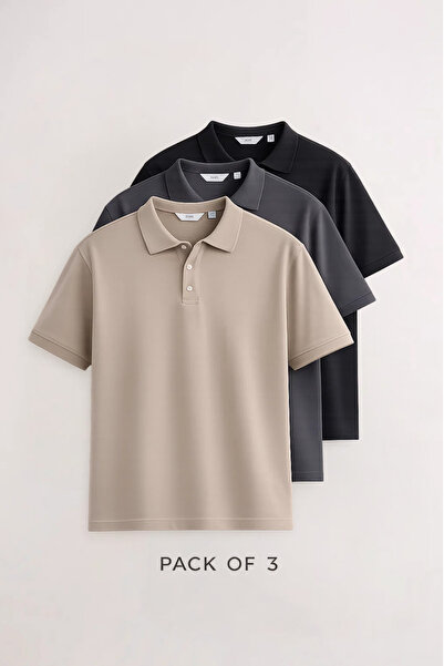 COMBİNE MİCHAİL Ανδρικό κοντομάνικο μπλουζάκι Basic 3 τεμαχίων με λαιμόκοψη πόλο