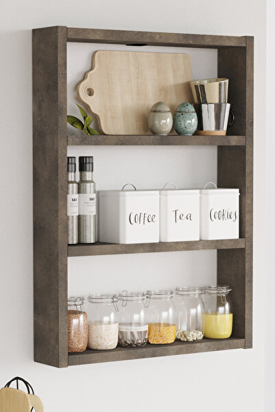 Yurudesign Pera 3'lü Duvar Rafı Mutfak Banyo Rafı Bronz Pr1-pb